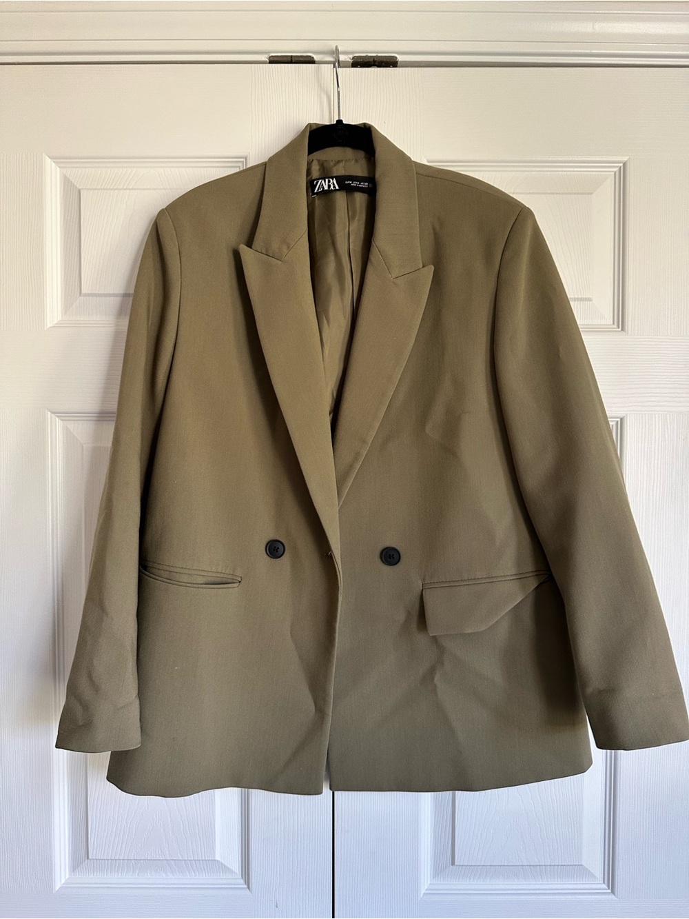 Zara Olive Green Double-Breasted Blazer
